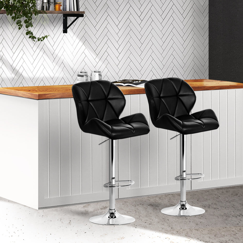 Artiss Set of 2 Kitchen Bar Stools in Black and Chrome with thick padding and chrome base, showcasing modern design and adjustable height.